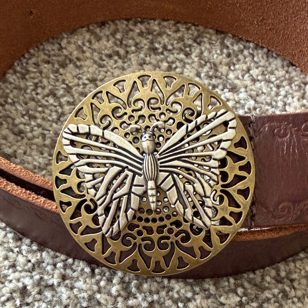 Fossil Butterfly Buckle Brown Leather Belt Womens Large - Like New
